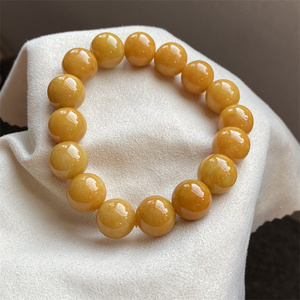 掌中翠翡翠a货冰黄圆珠单圈手链男女款金黄色 13.6mm