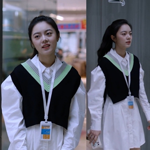 少年派2赵今麦林妙妙同款撞色v领无袖针织衫马甲女宽松背心毛衣秋