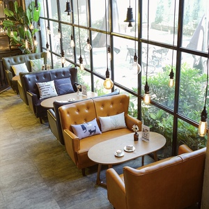 北欧咖啡厅休息区接待双人沙发茶餐厅休闲水吧清吧茶几桌椅组合