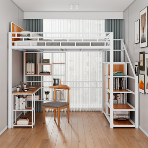 高架床铁艺上下铺床单上层阁楼成人简约多功能双层单身公寓铁架床