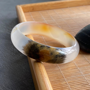 特色精品俏色发丝玛瑙手镯 原矿天然海洋玉髓手环女59圈 20313a10