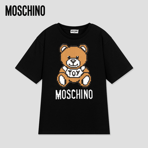 现货moschino童装夏季新款 os宽松版经典像素小熊logo胶印短袖t恤
