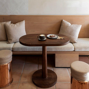 北欧风现代简约黑胡桃木色实木咖啡椭圆形餐厅奶茶甜品店吃饭餐桌