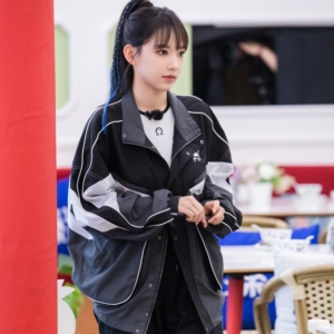 欧洲中餐厅7程潇同款夹克外套春秋翻领拼接撞色长袖上衣女衣服潮