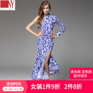纳艺摩登舞女成人连衣裙青花瓷16007练功服表演服装摩登舞连衣裙