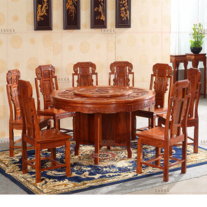 红木餐桌圆桌组合花梨木中式刺猬紫檀小户型饭台餐椅实木家具圆台