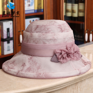 夏季真丝帽子女妈妈遮阳帽桑蚕丝中年太阳帽防紫外线可折叠凉帽