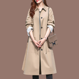 正品哥弟新款2021年春秋装外套卡其色中长款薄款风衣大衣女小个子