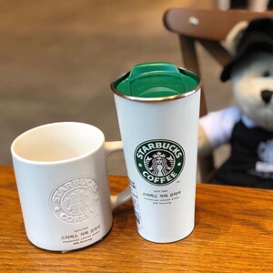 现货韩国星巴克20周年经典简约白色美人鱼logo旧标不锈钢桌面杯子