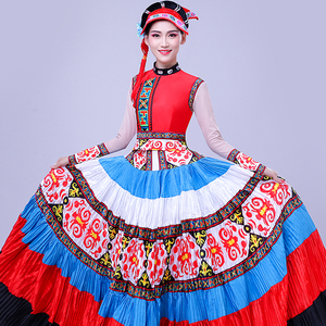 彝族七月火把节凉山传统大摆裙演出服装少数民族舞蹈开场表演舞裙
