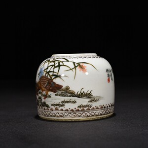 民国吴寿祺湖南醴陵釉中彩鹭雁纹马蹄尊水盂