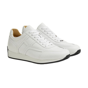 hermes/爱马仕男鞋标志性马鞍针迹缝线白色简约小牛皮系带运动鞋