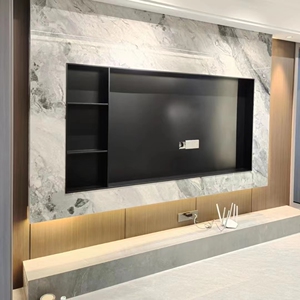 不锈钢电视壁龛定制开放式客厅灯光壁柜现代简约风网红金属背景墙24