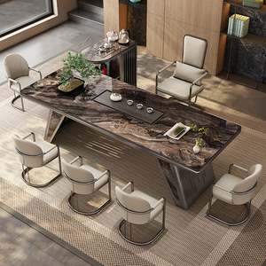 奢石岩板茶台桌轻奢现代办公室泡茶桌椅组合烧水壶套装创意高级感