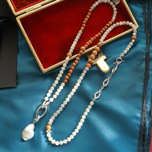 中国风和田玉烟紫枣木天然银蓝色珍珠项链双层多种佩戴多用毛衣链