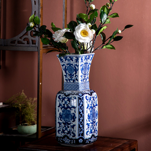 青花瓷花瓶青花瓷器陶瓷客厅缠枝莲陶瓷摆件陶瓷花瓶水养插花鲜花