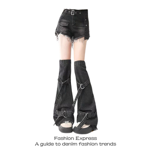 美式y2k黑色工装牛仔短裤女夏季辣妹高腰腿套两件套亚文化穿搭