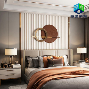 天津定制床头硬包背景墙 电视 沙发 餐厅 实木格栅钛金金属条环保
