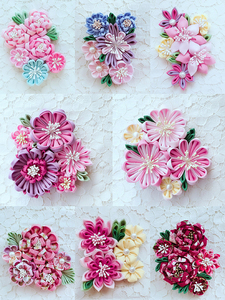 包邮日本细工花布艺花朵发髻汉服和服女头花发夹发饰边夹儿童节日