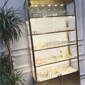 不锈钢多层透明玻璃橱窗展示柜工艺品展柜产品展示架靠墙高柜带锁