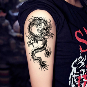 草本果汁黑色龙纹身贴防水男款持久龙图腾花臂半臂过肩龙仿真龙贴