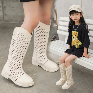 儿童凉靴白色2022夏季新款小女孩时尚镂空中筒靴小童长靴女童靴子