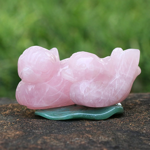 天然粉晶鸳鸯摆件一对粉水晶摆设送礼卧室床头招桃花旺姻缘助婚姻