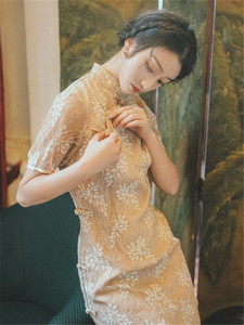 维多利亚法式复古裙法国小众改良旗袍式连衣裙中国风旗袍礼服裙仙