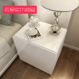 床头柜简约现代卧室储物收纳小边柜白色烤漆智能床头柜实木三斗柜