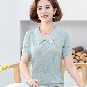 夏季冰丝t恤女短袖t桖2022年新款年轻妈妈气质夏装针织衫薄款上衣