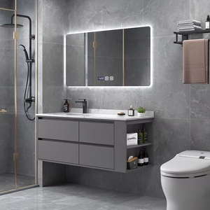 简约现代悬空实木浴室柜组合卫生间洗漱台岩板橡木洗手脸盆壁挂式