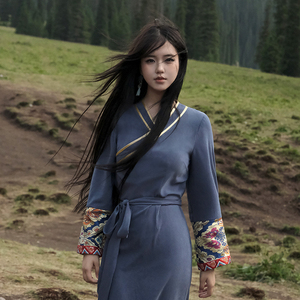 「雾蓝」 中国风重工织锦 藏装西藏服女改良 复古汉服古风长