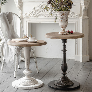 美式乡村复古做旧小圆桌欧式简约咖啡桌民宿小户型边几小茶几桌椅