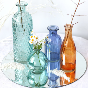 北欧莫兰迪色玻璃花瓶轻奢家居装饰样板间玄关摆件细口水培插花瓶