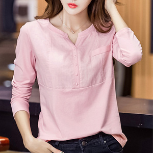 纯色秋衣女宽松棉麻