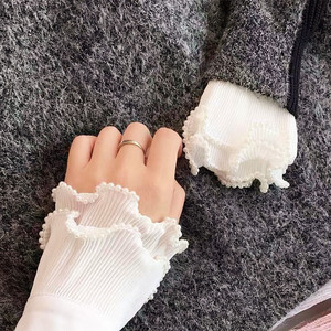 韩版成人女生珍珠点缀假袖子白色波浪边雪纺唯美浪漫装饰毛衣袖口