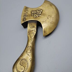 古玩铜器收藏黄铜斧子 家居摆件办公司形制端正工艺精湛