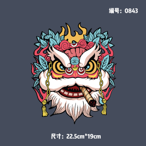 潮牌中国风潮牌狮子舞狮国潮热转印胶印衣服贴柯式烫画图案