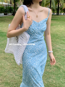 糖果candy夏季新款韩国东大门碎花吊带连衣裙收腰显瘦减龄 3036
