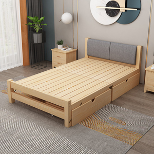 实木床15米现代简约单人床儿童小床12米双人床18m加软靠折叠床
