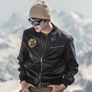 ak男装 秋季新款军事复古飞虎队pu空军飞行短版皮夹克男士预