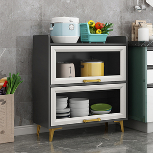 厨房置物架落地多层玻璃带门多功能餐边柜橱柜碗筷盘碟收纳储物柜