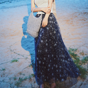 00悠香服装淘宝网纱超仙蓝色连衣裙海边度假海南三亚马尔代夫巴厘岛