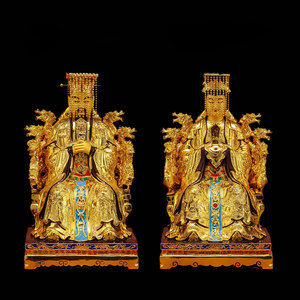 纯铜玉皇大帝鎏金王母娘娘家用摆件玉帝王母老天爷龙椅凤椅