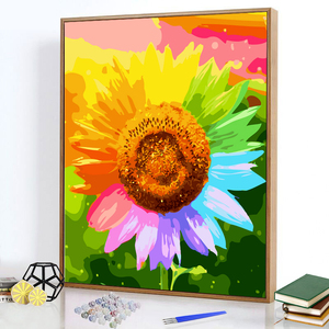 diy数字油画风景花卉自己填色手绘油彩家居客厅装饰画 七彩向日葵