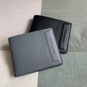 ck钱包男正品calvinklein青年时尚多卡位牛皮黑色钱夹浅灰色79554