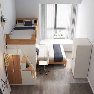 上床下桌组合家用大人一体交错式上下床双层床高低床小户型多功能