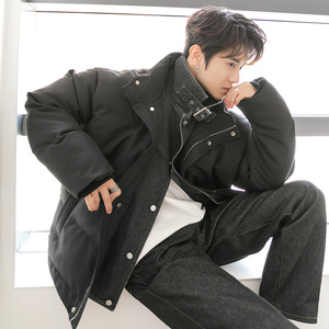 CHICERRO西西里男装冬季加厚高级感拼接外套韩系假两件设计感棉衣