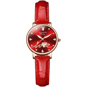 欧美潮牌花花公子playboy女士手表时尚镶钻ins风潮中国红色本命年