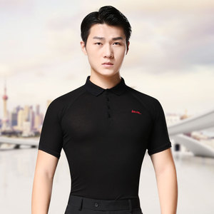 丹宝罗衬衣领摩登舞服拉丁舞短袖国标交谊舞上衣三步踩男士t恤